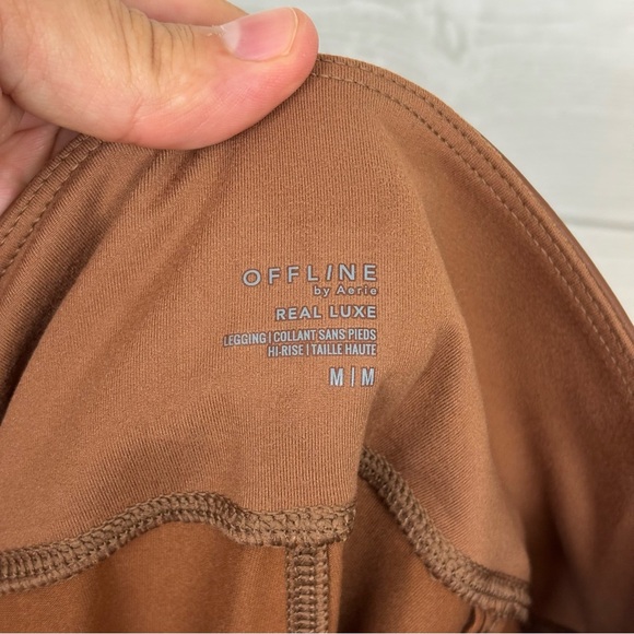OFFLINE By Aerie Real Luxe Faux Leather Leggings Horizon Brown NWT Medium - Picture 4 of 9